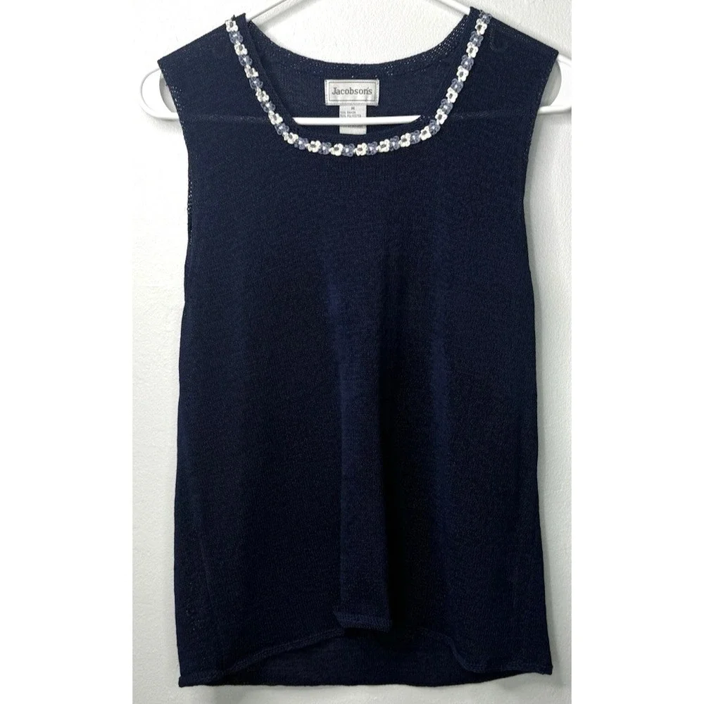 Vintage Jacobson's 2PC Sweater Set M Navy Sequin Cardigan Tank Top -3465